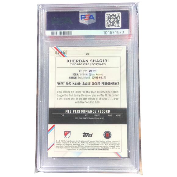 2022 Topps Finest MLS Gold Refractor #25 Xherdan Shaqiri /50 PSA 10 GemMint Pop1 - Picture 2 of 6
